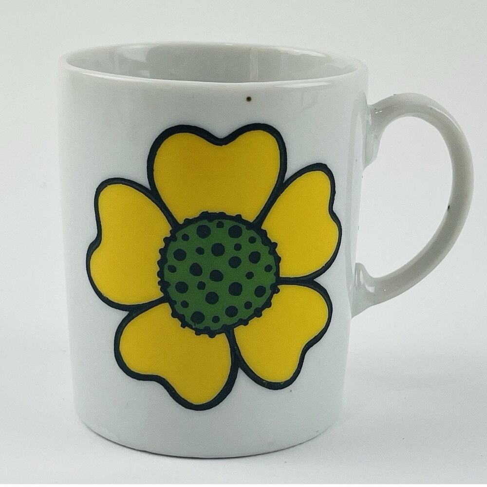 Mid Century Mug Vintage 1960s Japan Yellow Flower Retro Small Cup Pop Art Coffee